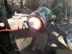 mini beer keg forge with new  "up wind" burner