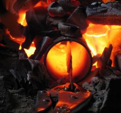 Heat treating  in my charcoal forge